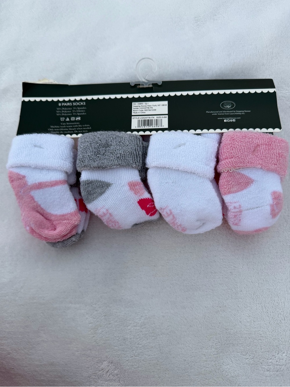 Laura Ashley 8 Pairs Baby Socks Set in Pink, Gray and White